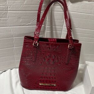 Brahmin Elegant Red Crocodile-Embossed Tote Bag. EUC